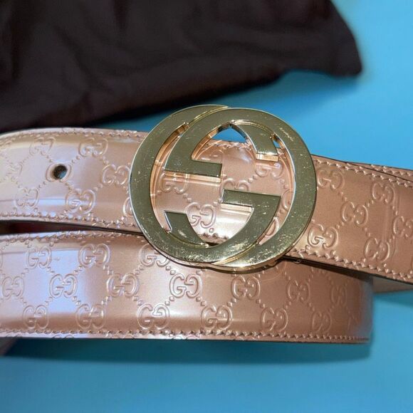 NWT GUCCI G belt & buckle monogram pink/metallic beige/winter rose Sz 40 - Picture 2 of 9